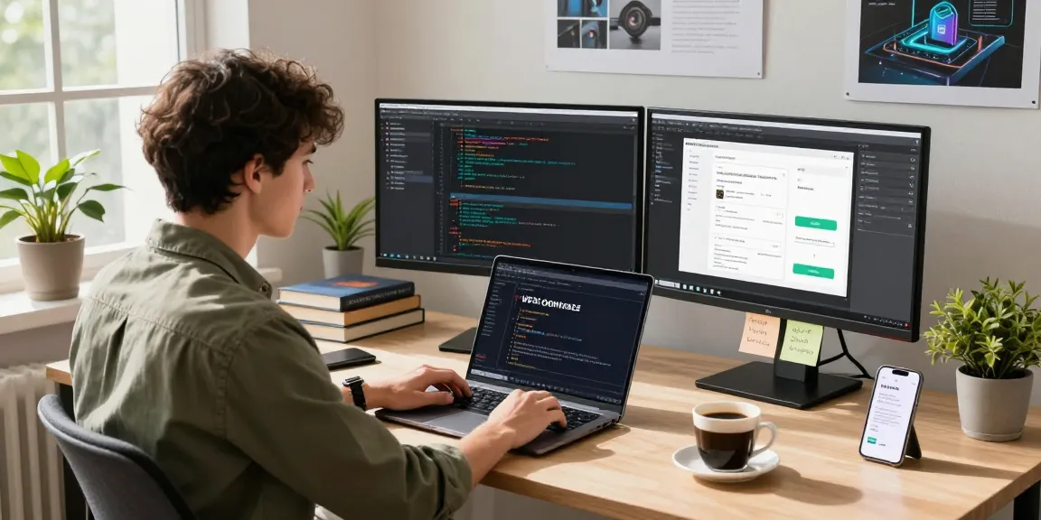 Discovering WPS Download in a modern software workspace with coding tools and tech decor.