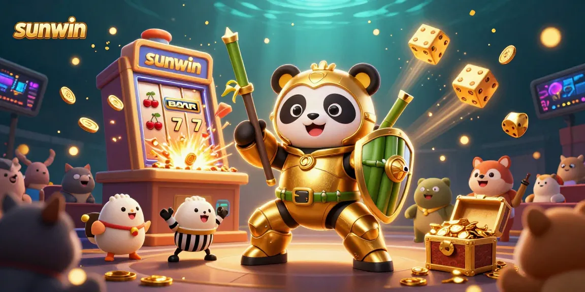 Experience the excitement of sunwin with a dynamic 3D illustration showcasing a mech-suit panda in action.