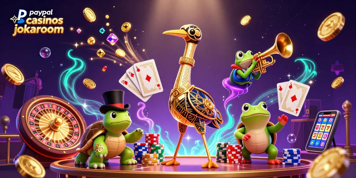 Experience the excitement of paypal casinos jokaroom with a lively illustration of gambling action and vibrant characters.