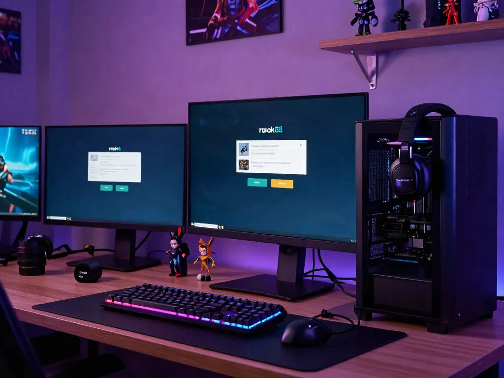 Engaging rokok88 login gaming interface displayed on a vibrant LED-lit desktop.