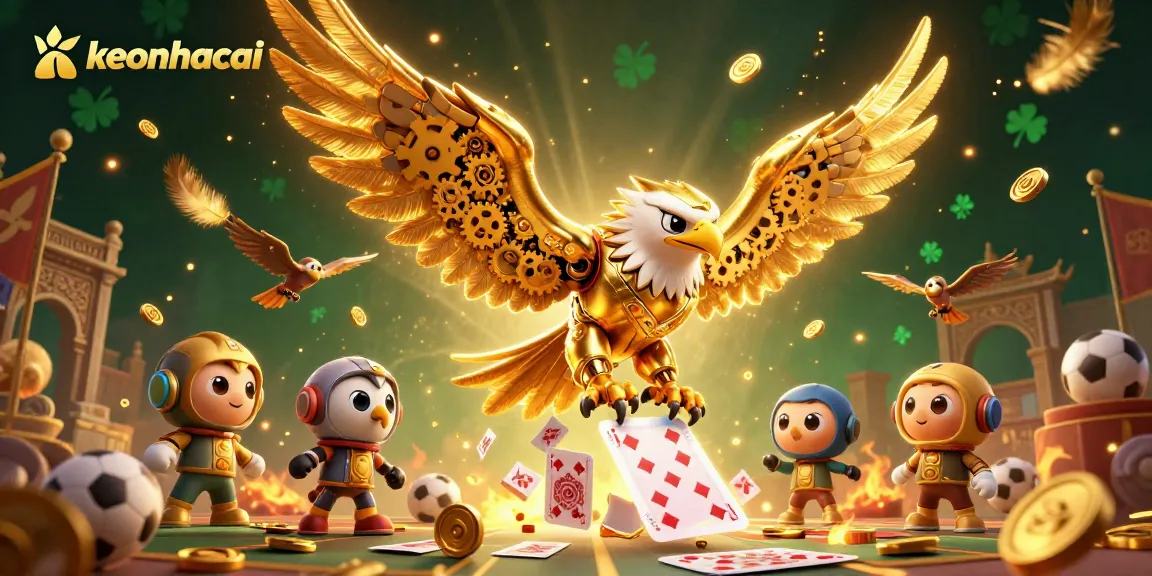 Experience intense sports betting action with keonhacai's dynamic 3D illustration featuring a cybernetic eagle.