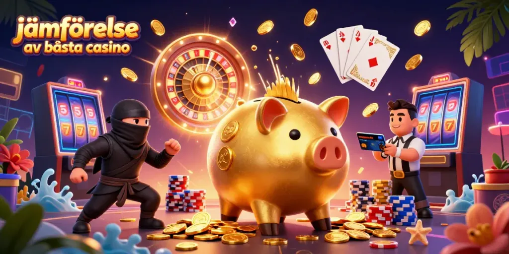 Jämförelse av bästa casino med roliga karaktärer och casinospelselement i en dynamisk scen