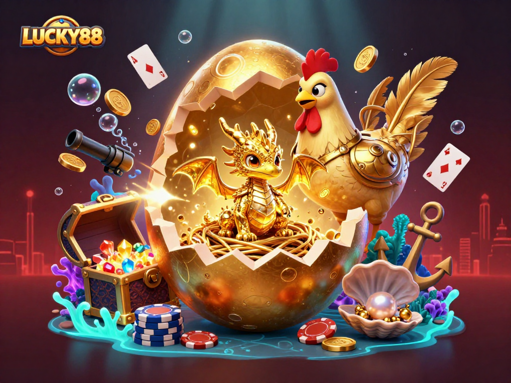 Experience thrilling gameplay with LUCKY88’s vibrant casino scene featuring a golden dragon and poker chips.