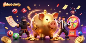 Win big with shbet-okvip as playful characters celebrate exciting gambling action in a vibrant casino scene.